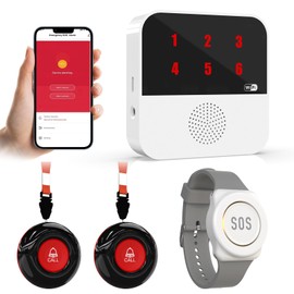 WiFi Caregiver Pager System Life Alert Systems for Seniors No Monthly Fee with Led Number Display Call Button for Elderly Patient Disabled 2 Button 1 Watch Button 1 Receiver (Only Supports 2.4Ghz)