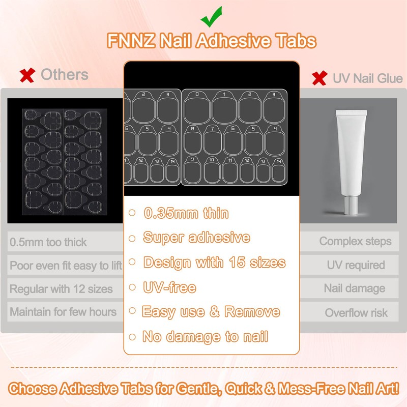 FNNZ 15 Sizes Nail Adhesive Tabs, 300Pcs 0.3MM Pro Max