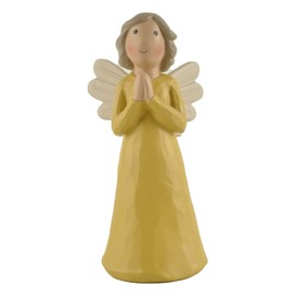 Angel Figurine Wings Praying Yellow Angel Statue to Express Sympathy Handmade Sculpture for Tabletop Decoration Indoor 5.83''Inch