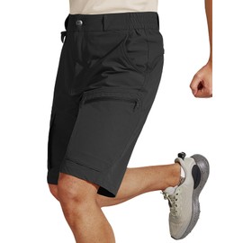 FREEKITE Tactical Cargo Shorts for Men Quick-Dry Waterproof - Lightweight Work Shorts with 7 Pockets,Durable Hiking Outdoor Short,Moisture Wicking Stretch Travel Short（Black 38W/10L）