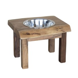 Oakestry Acacia Wood Live Edge Single Bowl Pet Feeder Stand Multi-Functional Rustic Feeding Station with Handcrafted Acacia Natural Finish and Easy-Clean Design