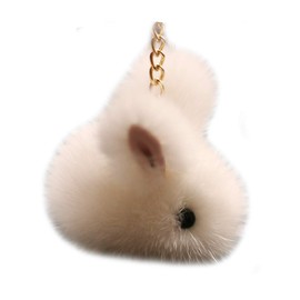 Rabbit Premium Mink Fur Charm Lanyard Bag Charm Keychain, Mink Fur, Moonstone agate, no jewels moonstone