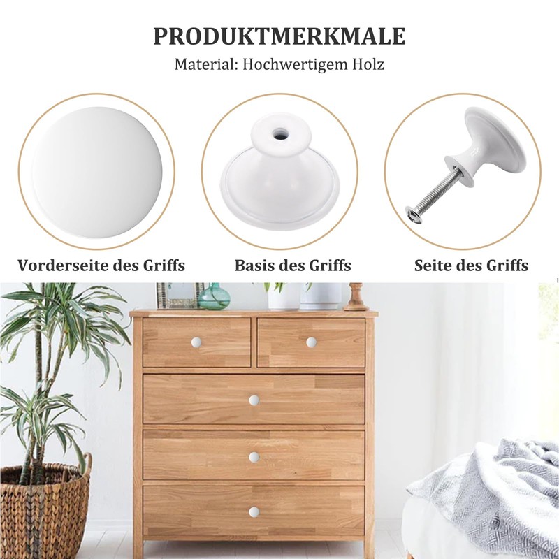 Misuyue Pack of 4 Furniture Knobs, White, 30 mm Round