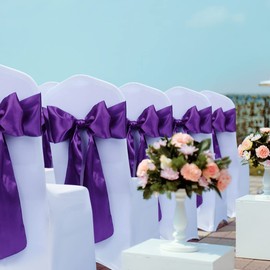 Babenest Satin Chair Sashes Ties Upgraded 10 pcs Chair Ribbons Bows for Wedding Banquet Party Christmas Baby Shower Events Decoration (Purple)