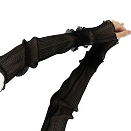 Kingsie Arm Cover, UV Protection, Sun Protection, Sunscreen Arm Cover, Ultraviolet Protection, Thin, Fingerless, Summer, UV Protection, Breathable, Long, Ice Silk Arm Sleeve, UV Protection, Black