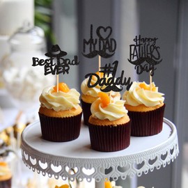 Keaziu Paquete de 36 decoraciones para cupcakes del día del padre, decoración de pasteles, suministros de fiesta para el día del padre, decoración de cupcakes, color negro