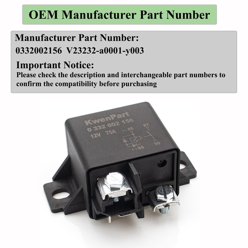 KwenPart 0332002156 Normal Open Power Relay, Replace V23232-a0001-y003, 12 V,