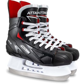 Botas - Attack 191 - Men's Ice Hockey Skates | Made in Europe (Czech Republic) | Color: Black/Red/White, Men's 10.5