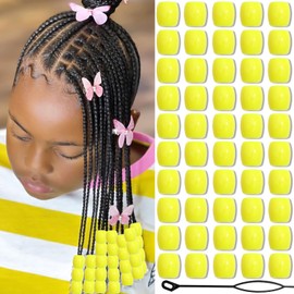 VENOFEN 50PCS Yellow Dreadlock Beads Acrylic Loc Beads Cute Braids Decoration for Girls Hair Jewelry Accessories Kids Hair Tube Bead