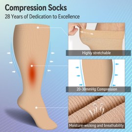 3 Pairs Compression Socks Plus Size for Women and Mens Wide Calf Knee Extra High Sports Running Stocking Grade Ladies Travel Essentials Accessories