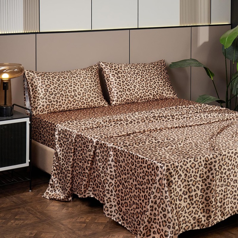 AiMay 4 Piece Queen Size Satin Bed Sheet Set Deep