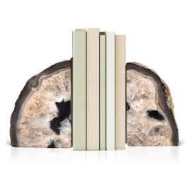 Bookends, Agate Bookends, Handcrafted Brazilian Stone Bookends for Unique and Crystal Energetic Decoration, Perfect for Gifts, One Pair of Black Bookends Size 3-4 lbs