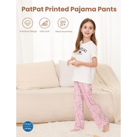PATPAT Kids Plaid Pajama Pants - Boys and Girls Long Sleep Soft Elastic Waist Lounge Bottoms with Pockets,Pink Bow,Size 11-12 Years