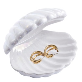 Gintison Ceramic Shell Jewelry holder Ring/Earring/Necklace Dish Tray Coastal Beach Seashell décor, Decorative Jewelry Organizer (White)