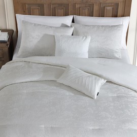 Tahari Home - King Size Comforter, 5-Piece Jacquard Bedding Set with Matching Shams & Decorative Pillows (Nikka Collection, Coconut Milk)