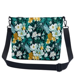 Small Sling Backpack Crossbody Bags Women,Green Leaf Flowers Waterproof Chest Bag Daypack Fanny Pack Cross Body Bag Outdoors