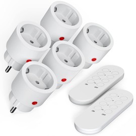 SURNICE Sockets with Remote Control, 2300 W Compact Radio Sockets Set 5+2, Plug & Play, Programmable and Expandable Radio Switch, 40 m Range Radio Socket for Holiday Decoration, White