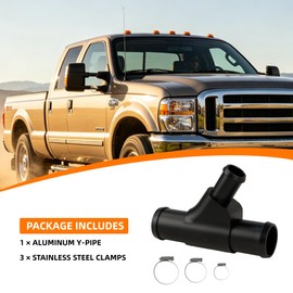 Aluminum Coolant Y Pipe Compatible with Ford 6.0L Powerstroke, Weldless Radiator Coolant Hose Connector Compatible with Ford F250 F350 F450 F550 E350 E450 Excursion,Black Coolant Pipe with Clamps