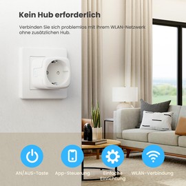 UPXNBOR Smart Steckdose, 16A Smart Home WLAN Steckdose mit Strommessung, Alexa Steckdose Funktioniert mit Alexa, Google Home, Timer & APP Fernzugriff, Kein Hub notwendig, Nur 2.4GHz WiFi (4er Pack)