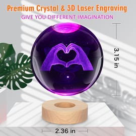 Kocasall TS Girl 3D Crystal Ball Night Light 3.15-inch Heart-Shaped Gesture, 7 Colors to Choose from, Room Decoration, Birthday and Christmas Gifts for Girlfriends, Wives, Daughters, and Mothers