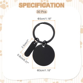 [PATIKIL] ステンレス製エングレービングキーチェーン空白 30個 メタルレザー刻印可能なスタンピング空白キーリングタグ DIYキーチェーン クラフト 黒トーン（ラウンド）