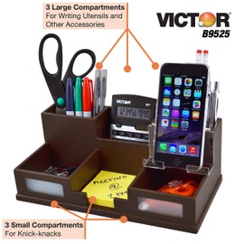 Victor Desk Organizer with Smart Phone Holder, Mocha Brown, B9525