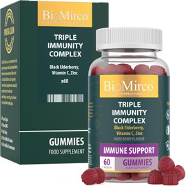 Triple Immune Boosting Gummies with Vitamin C, Zinc and Elderberry, 60 Gummies – 1 Month Supply, Elderberry Flavour, Great Tasting, Triple Immune Complex Supplements for Overall Wellness