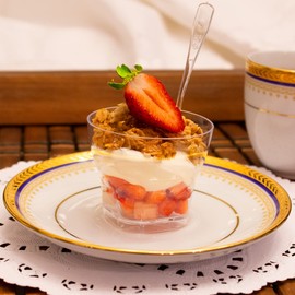 CMJJ Gourmet Inc. 48 Pack 2.8 oz. Rum Shot Mini Dessert Parfait Cup with Spoons Professional-Grade Recyclable Transparent Clear Durable Disposable Plastic for Wedding, Banquets, Buffets