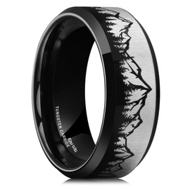 King Will 8mm Mens Wedding Band Silver Plated Tungsten Wedding Ring for Men Mountain Tree Lasered Rings 11.5