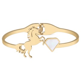 DOWAY Dainty Horse Gifts for Women Cute Unicorn Horse Bangle Bracelets Stainless Steel Unicorn Horses Jewelry Charms Decor Stuff Accessories (Unicorn Gold Plated), Medium, Stainless Steel, Rhinestone