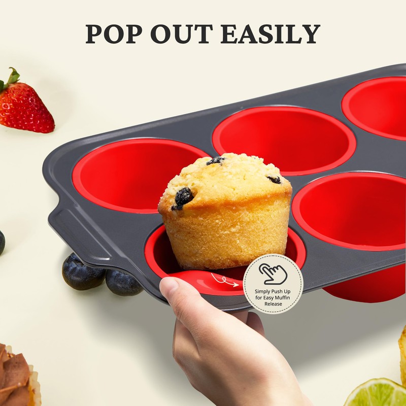 BRONYPRO Jumbo Silicone Muffin Pan with Metal Frame, 3.5" Large
