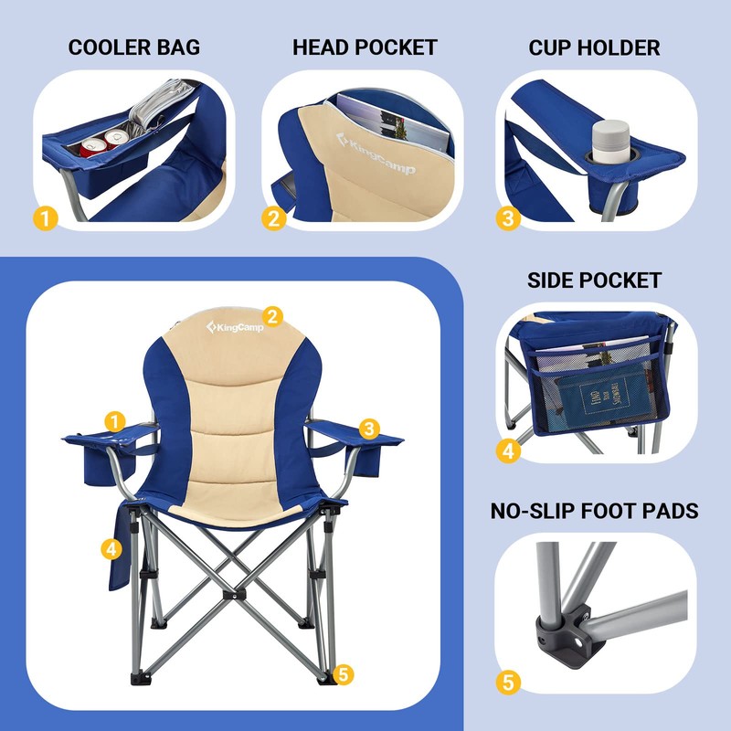 KingCamp KC2008 USCK Camping Chair, Oversized, 2 Pack-Navy/Beige