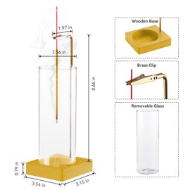 1 Pack Incense Holder for Sticks, Insence-Stick Holder Ash Catcher with Removable Glass [Anti-Ash Flying], Mess-Free Incense Burner Holder, Perfect for Meditation Yoga Relaxation,Home Decor(Gold Base)