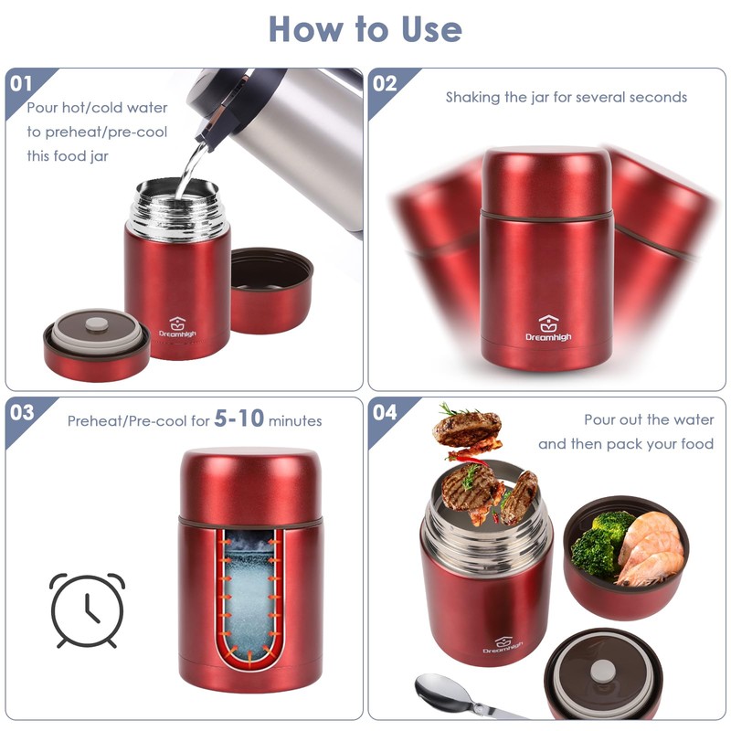 Dreamhigh® Thermal Food Container, 800 ml, Stainless Steel Food Warming