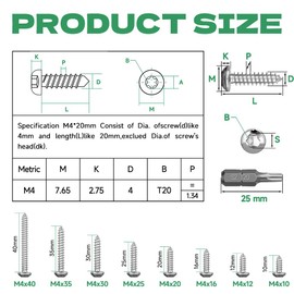 HXJDAM Pack of 120 Tapping Screws, Stainless Steel, M4 x 30 mm Rounded Head Screws, A2 V2A Flat Head Torx Wood Screws, Round Head Screws, Full Thread, Self-Tapping Screws Stainless Steel with Bit