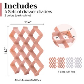 ROUFA Sock Drawer Organizer for Dresser, Honeycomb Underwear Dividers for Women, Panty Separator for Belts, Ties, Small Clothing(12pcs of Pink + 12pcs of White)