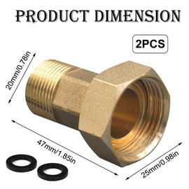 Pack of 2 Brass Water Meter Screw Connections, 1/2 Inch Male x 3/4 Inch Female Brass Screw Connection with Hexagon, Diameter 20 mm Male Thread and Diameter 25 mm Internal Thread for Brass Screw