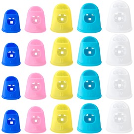 Isslly 20 Pcs Rubber Finger Tips, Guitar Fingertip Protector Pads, Breathable Thimble Finger Grips for Sorting Paper, Money Counting, Hand Sewing - 5 Sizes, White, Pink, Yellow, Blue, Dark Blue