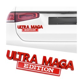Gasedin Ultra MAGA Edition Car Decals, 3D Raised Letter Metal Fender Badge Sticker, Classic Vehicle Decoration Embossed Decal with Strong Adhesive, Exterior Car Accessories (Red & White)