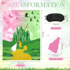 Faccito Witch Party Decorations Pin The Broom Pink and Green Games with Large Poster 24 Stickers and Blindfold Pin Games Set for Witch Party Decorations Pink and Green Birthday Activities Supplies