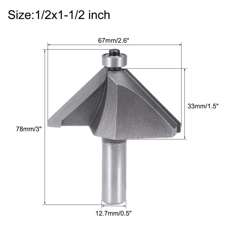 uxcell Chamfer Router Bit 1/2 Shank 1-1/2" Dia 45 Degree