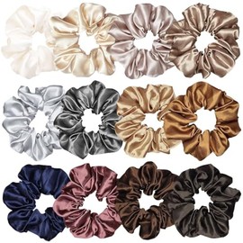 Triko 12 Coleteros de Seda Satinada de 4.5 Pulgadas, Scrunchies para Cabello, Ligas Satinadas para Cabello, Donas para Cabello Suaves y Elásticas, Acc