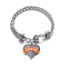 Inspired Silver - Coach - Orange and White - Silver Braided Bracelet for Women - Pave Heart Charm Bracelet Jewelry Gift with Cubic Zirconia - Women's Charm Bracelet with Lobster Claw Clasp