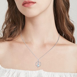 Moonstone Necklace 925 Sterling Silver Moonstone Pendant Chain Rainbow Moonstone Jewellery Gift for Girls Women Children, Sterling Silver, Moonstone