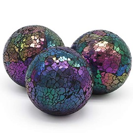 MDLUU 3 Pcs Decorative Orbs, Mosaic Sphere Balls, Centerpiece Balls for Bowls, Vases, Dining Table Decor, Diameter 4 Inches (Mixed Color-Blue)