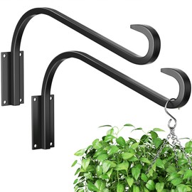 saffruff 16 Inch 2 Pack Plant Hangers for Indoor/Outdoor Wall Mount - Heavy Duty Hanging Plant Holder & Bird Feeder Hooks, Decorative Black Metal Wall Hangers for Plants, Flower Baskets
