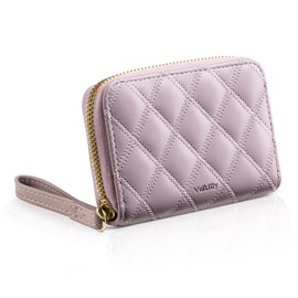 Vulkitty RFID Credit Card Holder Womens Card Case Compact Zipper Wallet, Leather, Quilted Pattern, Violet