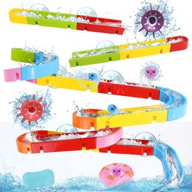 Fajiabao Toddler Bath Toys 38PCS Mold Free Bath Toys for Kids 3-5 DIY Bathtub Water Toys with Suction Cups Slippery Slide Track Birthday Gift for Boys Girls Shower Games Ages 2 3 4 5 6 7 8