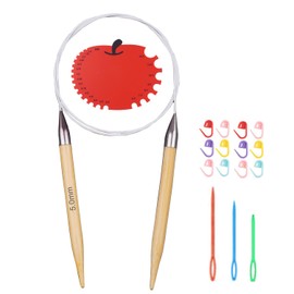 Weabetfu Bamboo Circular Knitting Needles 32inch Length for Handmade DIY and Any Weave Yarn Projects,Include Knitting Accessories,US Size 8(5mm)