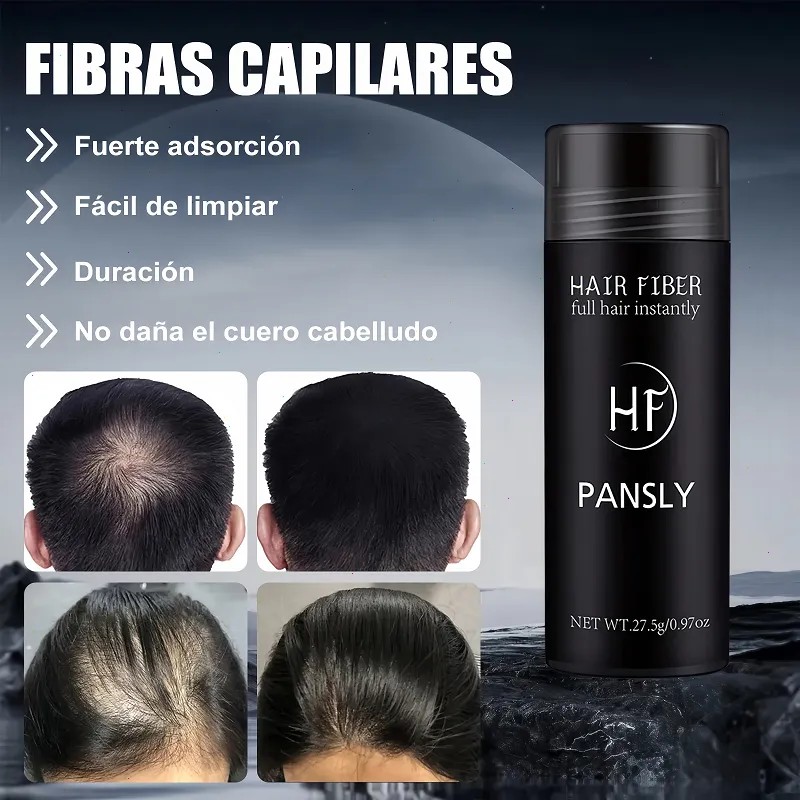 Polvo De Fibra Capilar Negro Cubre Raz De Cabello Calvicie